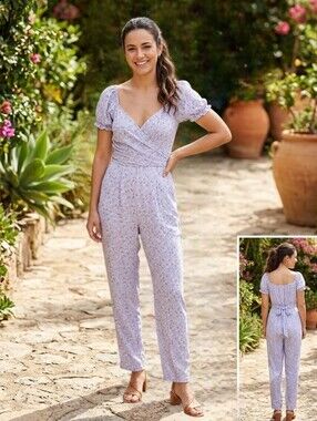 HOLLISTER Women's Lilac Ditsy Floral Print Wrap Front Jumpsuit